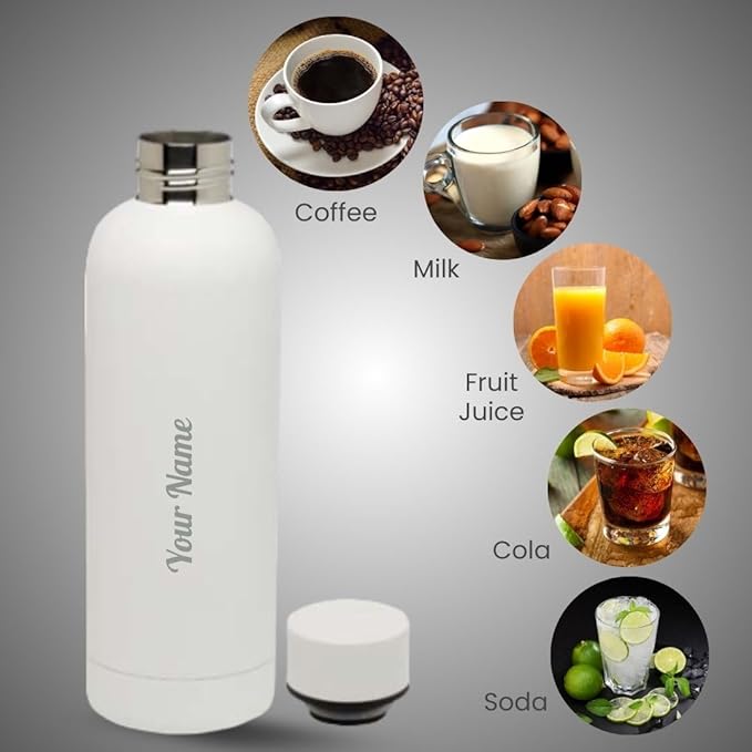 Quench Personalised White Water Bottle Custom Name & Logo Stainless Steel Insulated | Hot & Cold Flask | White