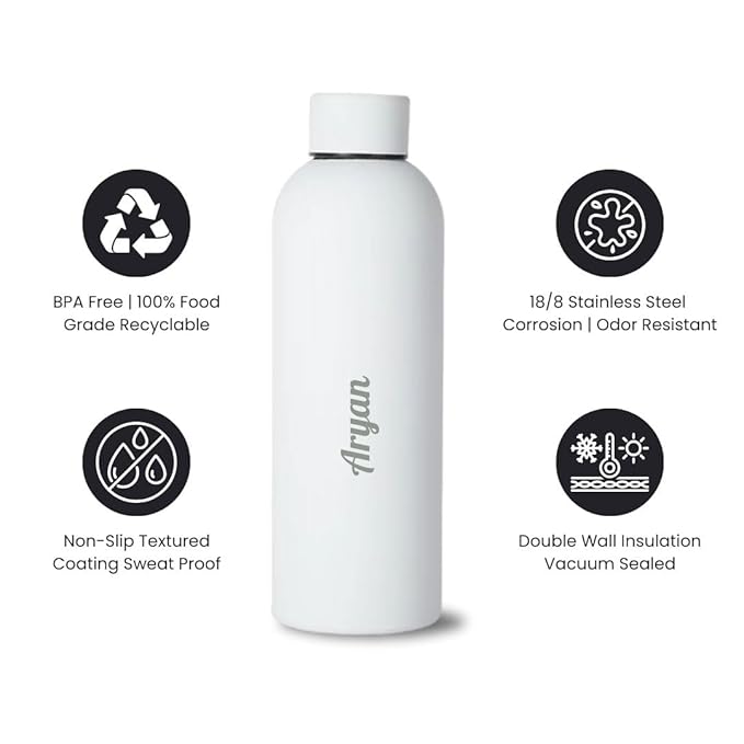 Quench Personalised White Water Bottle Custom Name & Logo Stainless Steel Insulated | Hot & Cold Flask | White