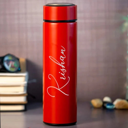 Personalised Red Temperature Bottle | Custom Name & Logo | LED Display Flask | Stainless Steel Insulated Hot & Cold Water Bottle | 500ml