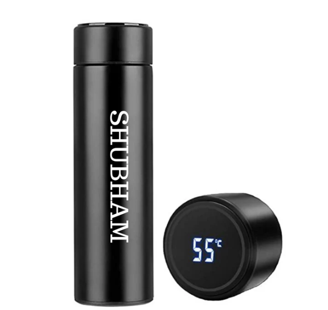 "Personalized Stainless Steel Sports Water Bottle with LED Temperature Display | Double Wall Vacuum Insulated Flask | Keeps Drinks Hot & Cold for 24 Hours β Black"