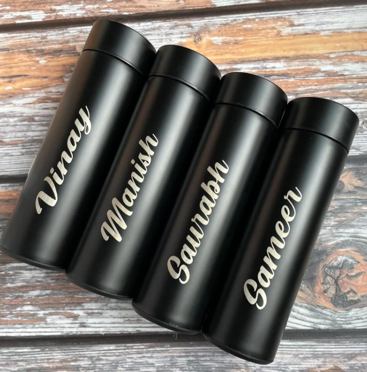 "Personalized Stainless Steel Sports Water Bottle with LED Temperature Display | Double Wall Vacuum Insulated Flask | Keeps Drinks Hot & Cold for 24 Hours β Black"