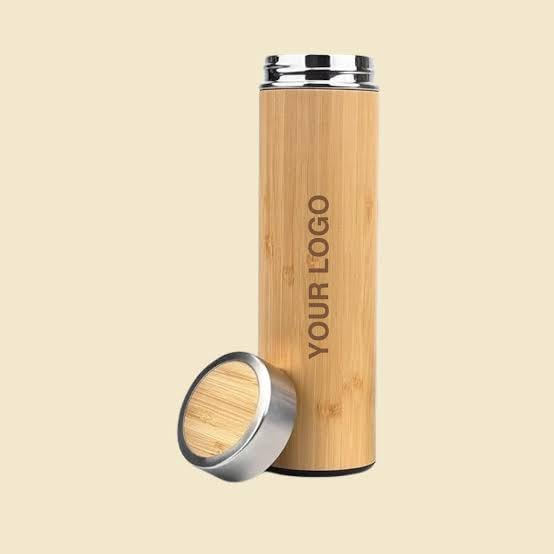 Your Name Customised Eco Friendly Bamboo Stainless Steel Wooden Bamboo Bottle 24 Hours Vacuum Flask, 500ml, Silver 12 Hours Hot & Cold Stainless Steel Flask Water with Double Wall Hot & Cold