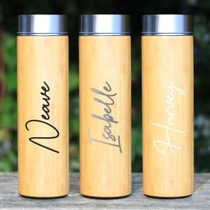 Your Name Customised Eco Friendly Bamboo Stainless Steel Wooden Bamboo Bottle 24 Hours Vacuum Flask, 500ml, Silver 12 Hours Hot & Cold Stainless Steel Flask Water with Double Wall Hot & Cold