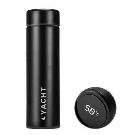"Personalized Stainless Steel Sports Water Bottle with LED Temperature Display | Double Wall Vacuum Insulated Flask | Keeps Drinks Hot & Cold for 24 Hours – Black"
