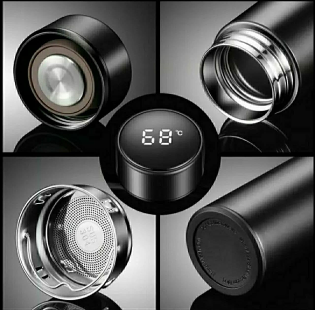 "Personalized Stainless Steel Sports Water Bottle with LED Temperature Display | Double Wall Vacuum Insulated Flask | Keeps Drinks Hot & Cold for 24 Hours – Black"