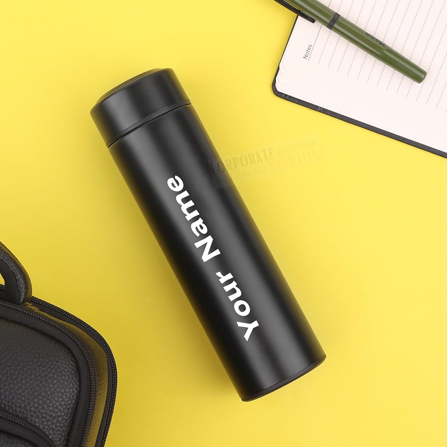 "Personalized Stainless Steel Sports Water Bottle with LED Temperature Display | Double Wall Vacuum Insulated Flask | Keeps Drinks Hot & Cold for 24 Hours – Black"