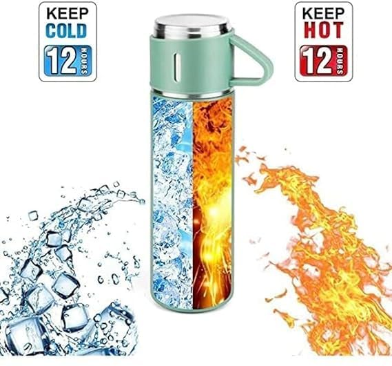 Your Name Logo Personalized Stainless Steel Vacuum Flask & Cup Set, Coorporate Gift Flsk Set 3 Steel Cups, 500 ml, Keeps Liquid Cold/Hot (Black)