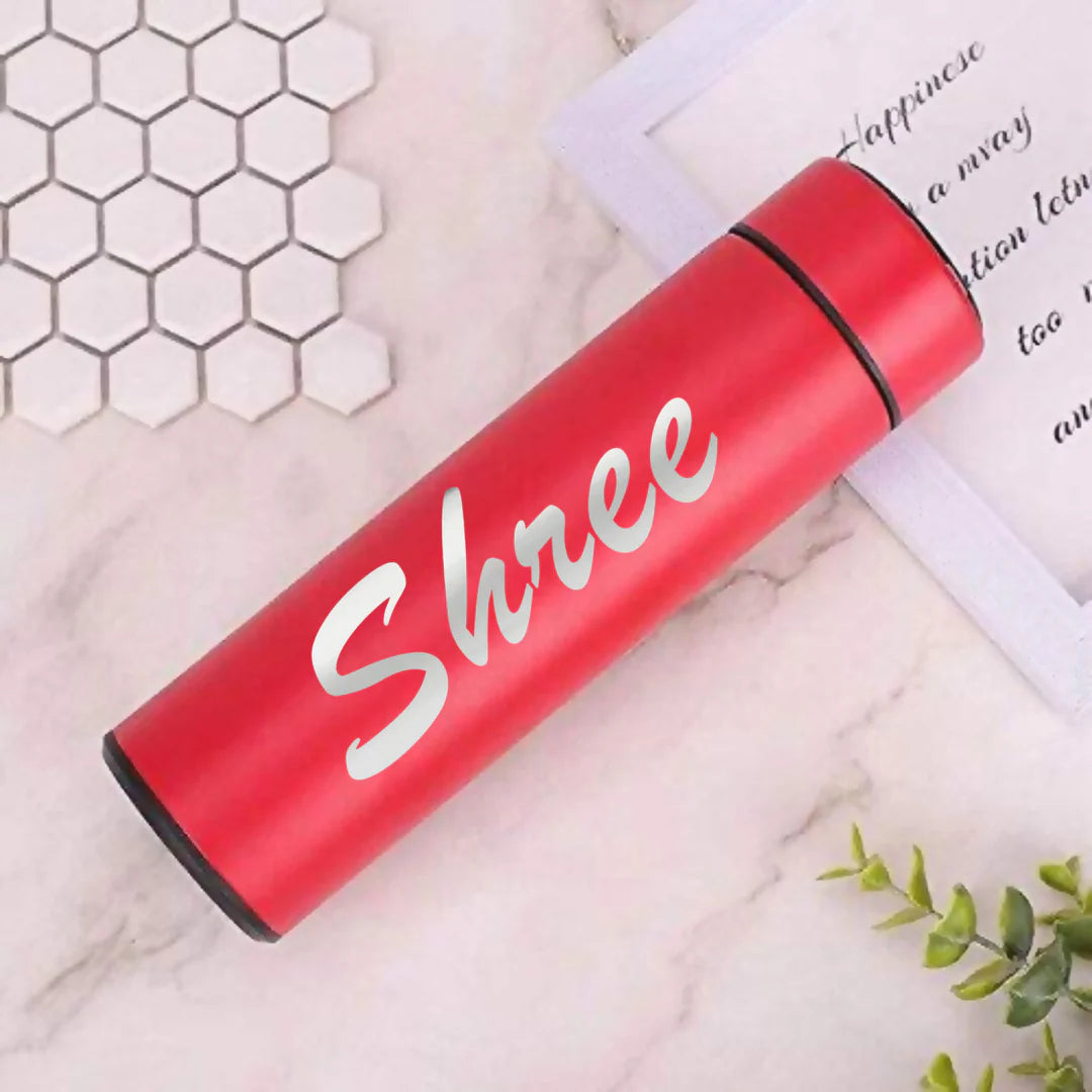 Personalised Red Temperature Bottle | Custom Name & Logo | LED Display Flask | Stainless Steel Insulated Hot & Cold Water Bottle | 500ml
