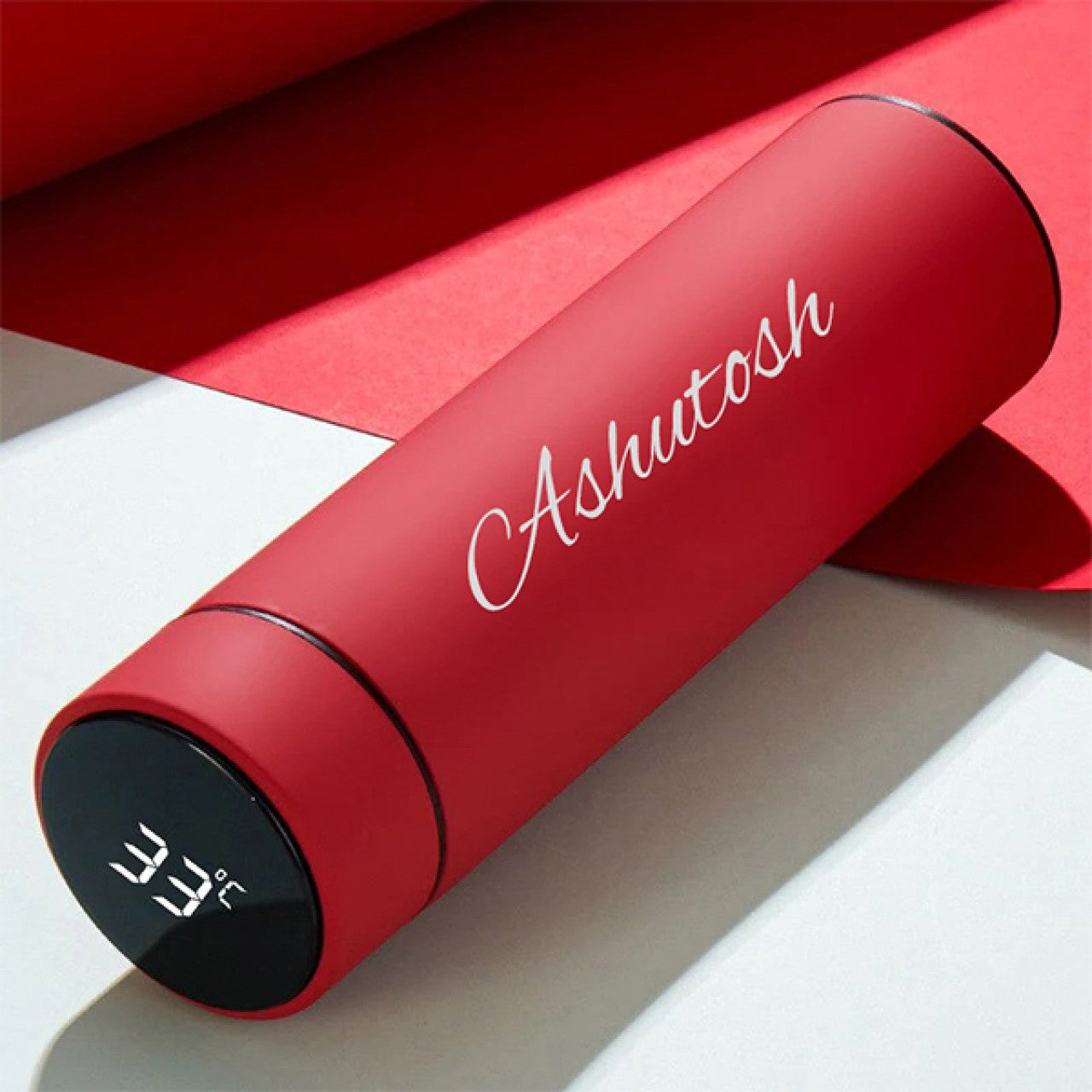 Personalised Red Temperature Bottle | Custom Name & Logo | LED Display Flask | Stainless Steel Insulated Hot & Cold Water Bottle | 500ml