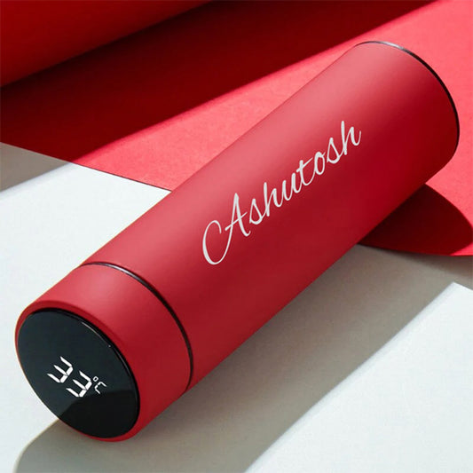 Personalised Red Temperature Bottle | Custom Name & Logo | LED Display Flask | Stainless Steel Insulated Hot & Cold Water Bottle | 500ml