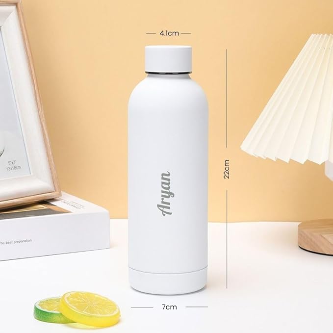 Quench Personalised White Water Bottle Custom Name & Logo Stainless Steel Insulated | Hot & Cold Flask | White