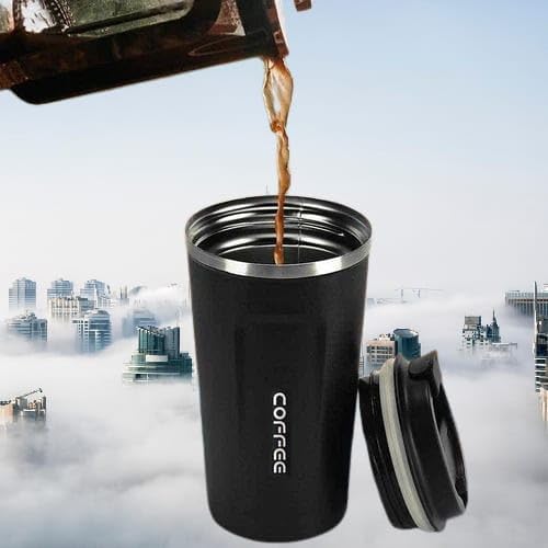 Personalised Stainless Steel Vacuum Coffee Mug | 500ml Insulated Travel Mug with Your Name & Logo Print | Keeps Drinks Hot for 9 Hrs | Pack of 1 (Black)
